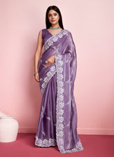 Purple colour saree looking upscale